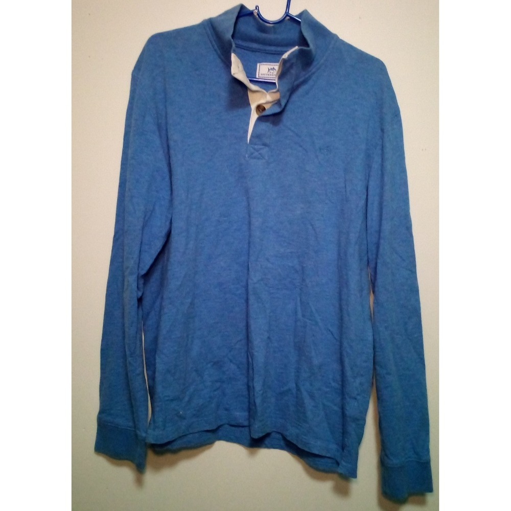Southern Tide 1/4 Button Sweater Mens L Blue 100% Cotton